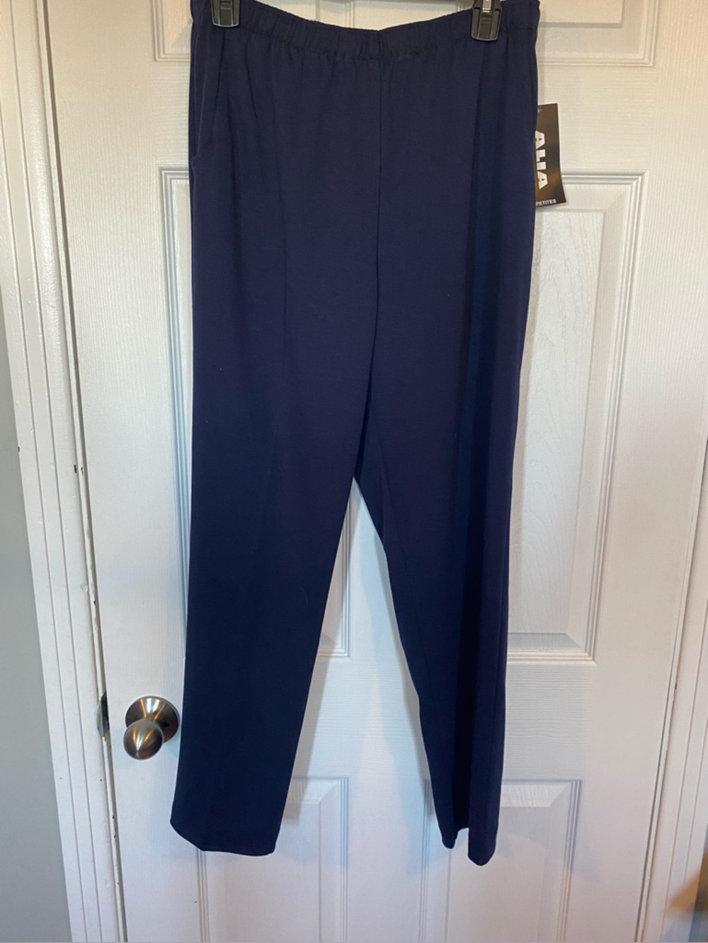 NWT Alia Petites Navy Blue Elastic Waist Pull-On Dress Pants Size 12P